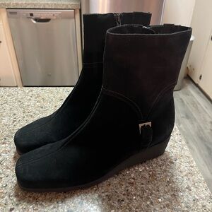 La Canadienne Boots Womens Size 8.5 Black Leather Suede Zip Wedge Ankle Booties